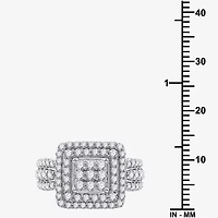 Womens 1 1/2 CT. T.W. Lab Grown White Diamond Sterling Silver Cushion Halo Side Stone Cocktail Ring