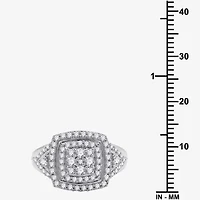 Womens 3/4 CT. T.W. Lab Grown White Diamond Sterling Silver Cushion Halo Side Stone Cocktail Ring