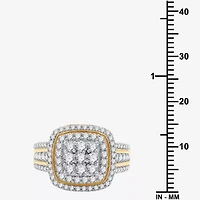 Womens 1 1/2 CT. T.W. Lab Grown White Diamond 14K Gold Over Silver Cushion Halo Side Stone Cocktail Ring