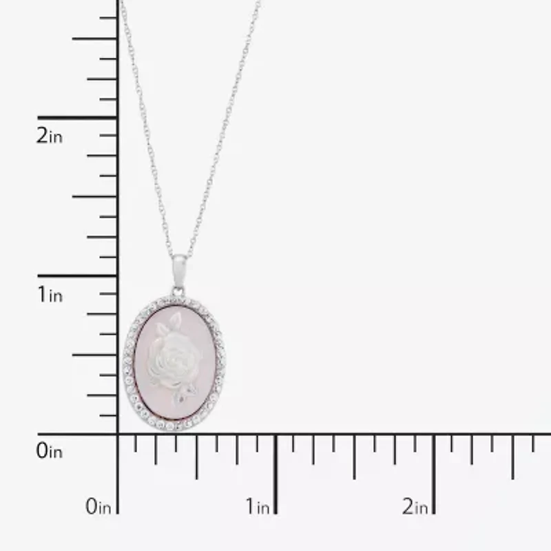 Cameo Womens Pink Mother Of Pearl Sterling Silver Flower 18 Inch Pendant Necklace