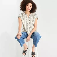 a.n.a Embroidered Womens Short Sleeve Tall Blouse