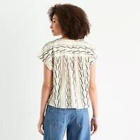 a.n.a Embroidered Womens Short Sleeve Tall Blouse