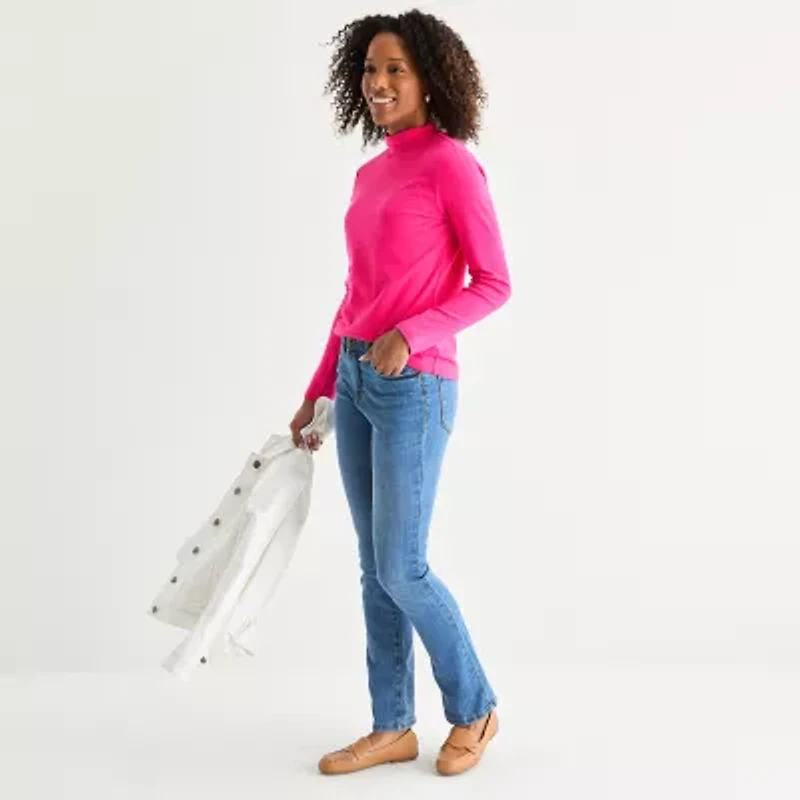 St. John's Bay Womens Tall Long Sleeve Mock Neck Top
