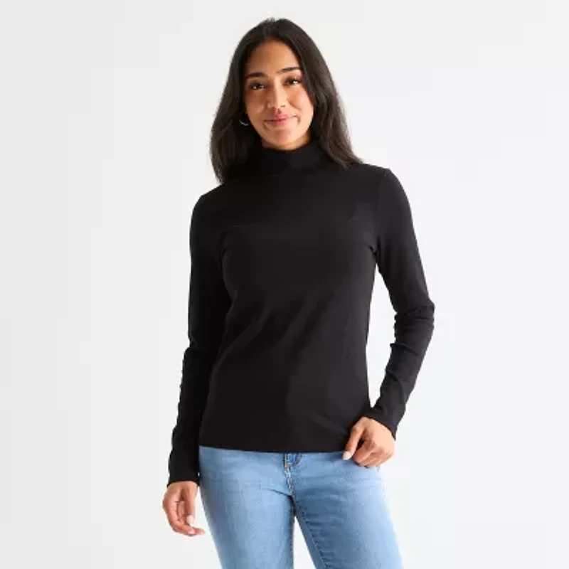 St. John's Bay Womens Tall Long Sleeve Mock Neck Top