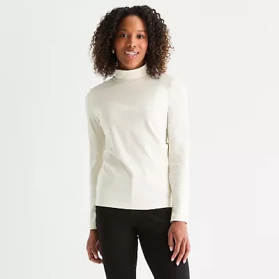 St. John's Bay Womens Tall Long Sleeve Mock Neck Top