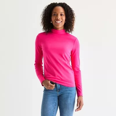St. John's Bay Womens Tall Long Sleeve Mock Neck Top
