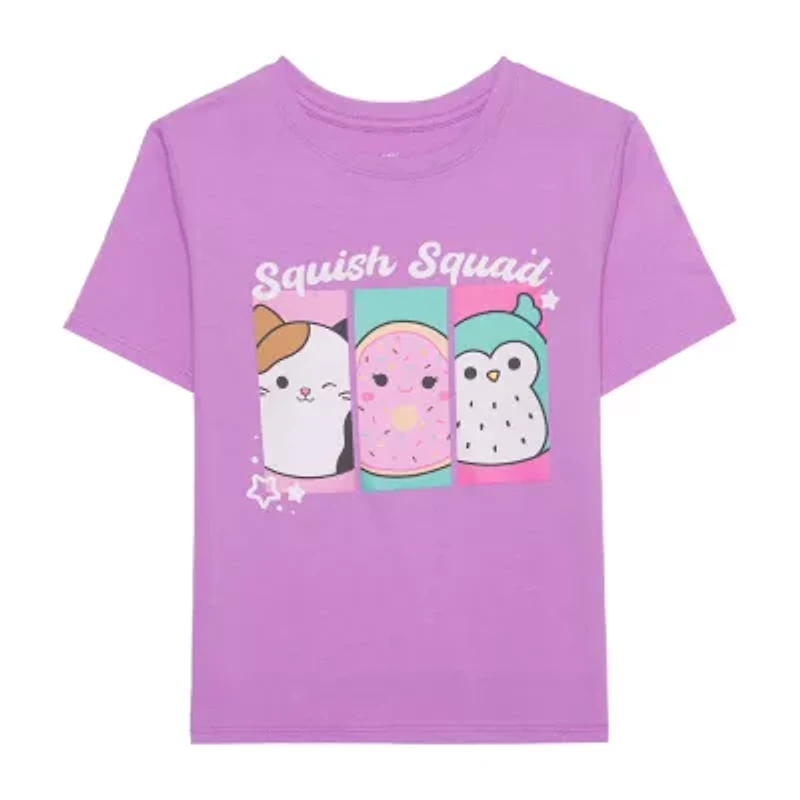 Little & Big Kid Girls Crew Neck Short Sleeve Regular Fit Squishmallows Graphic T-Shirt