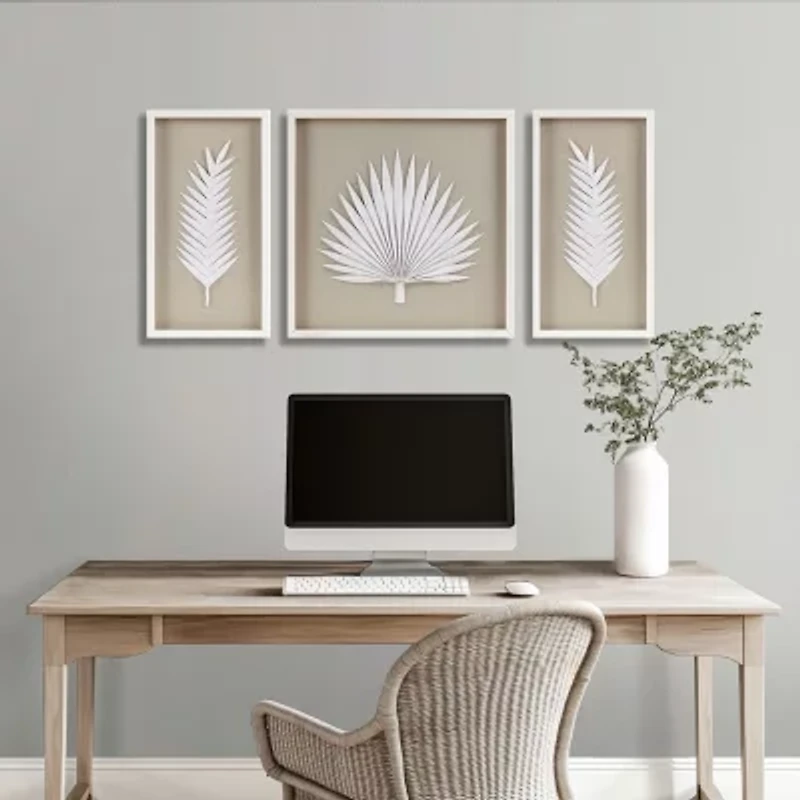 Madison Park Sabal Palm Rice Paper Shadow Box 3-pc. Wall Art Set