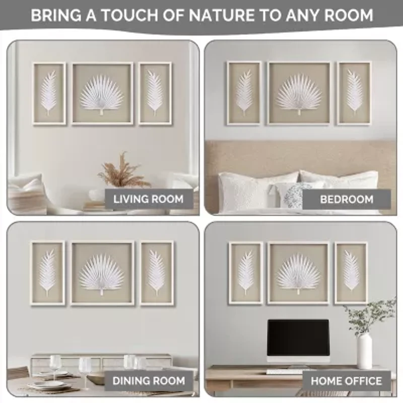 Madison Park Sabal Palm Rice Paper Shadow Box 3-pc. Wall Art Set