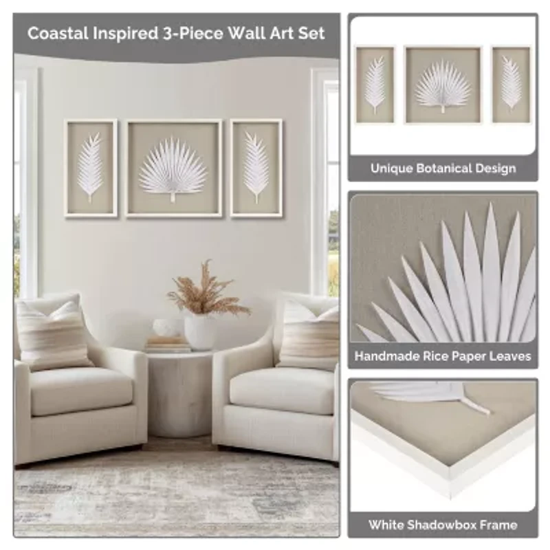 Madison Park Sabal Palm Rice Paper Shadow Box 3-pc. Wall Art Set