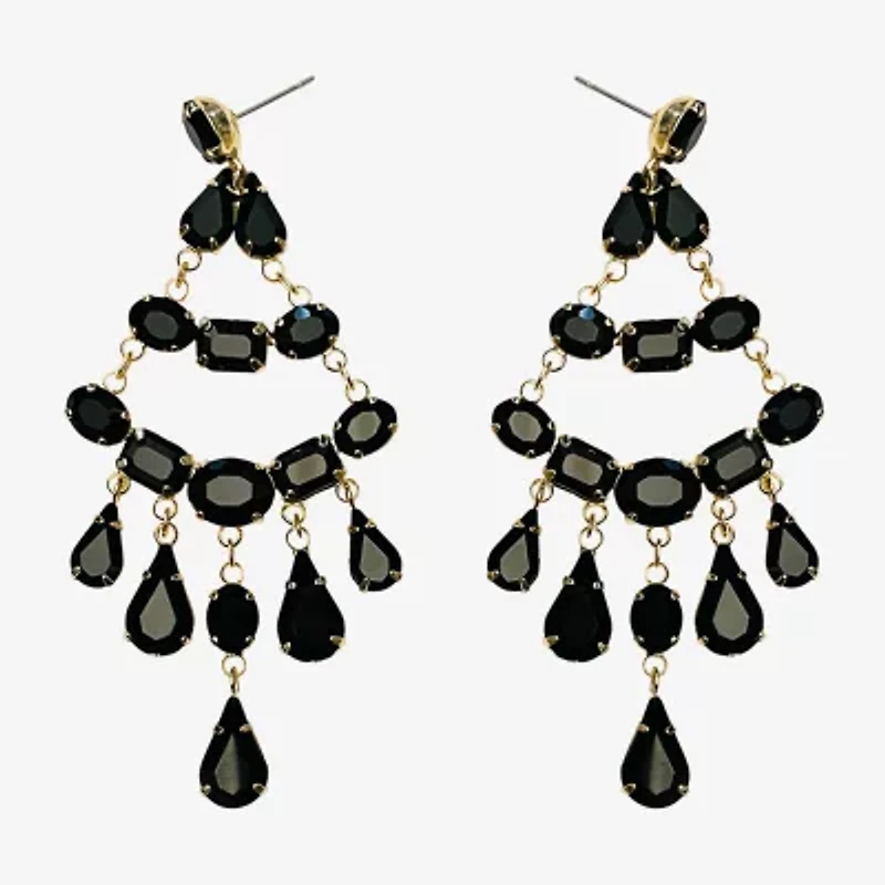 Bijoux Bar Gold Tone Womens Black Glass Chandelier Earrings