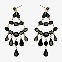 Bijoux Bar Gold Tone Womens Black Glass Chandelier Earrings