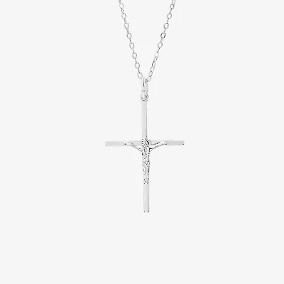 Silver Treasures Womens Sterling Silver Cross 16 Inch Pendant Necklace
