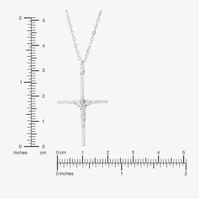 Silver Treasures Womens Sterling Silver Cross 16 Inch Pendant Necklace