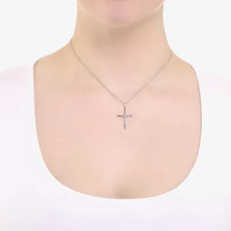 Silver Treasures Womens Sterling Silver Cross 16 Inch Pendant Necklace