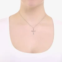 Silver Treasures Womens Sterling Silver Cross 16 Inch Pendant Necklace