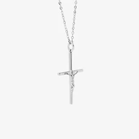 Silver Treasures Womens Sterling Silver Cross 16 Inch Pendant Necklace