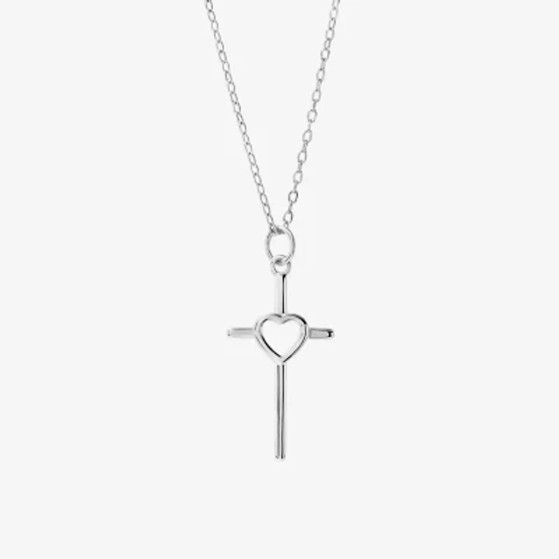 Silver Treasures Womens Sterling Silver Cross 16 Inch Pendant Necklace