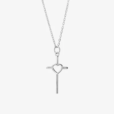 Silver Treasures Womens Sterling Silver Cross 16 Inch Pendant Necklace