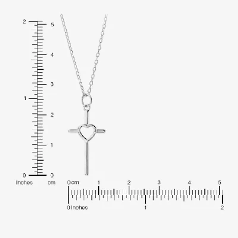 Silver Treasures Womens Sterling Silver Cross 16 Inch Pendant Necklace