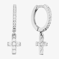 Silver Treasures Womens Cubic Zirconia Sterling Silver Cross Drop Earrings