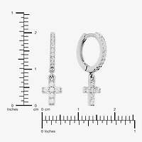 Silver Treasures Womens Cubic Zirconia Sterling Silver Cross Drop Earrings