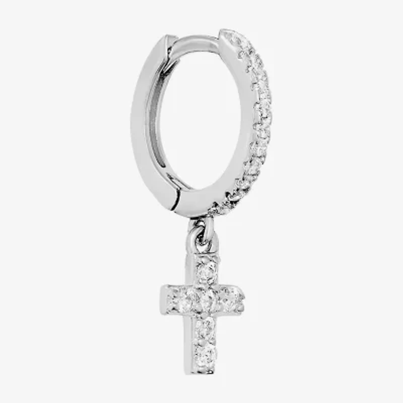 Silver Treasures Womens Cubic Zirconia Sterling Silver Cross Drop Earrings