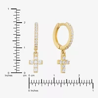 Silver Treasures Womens Cubic Zirconia 14K Gold Over Silver Cross Drop Earrings