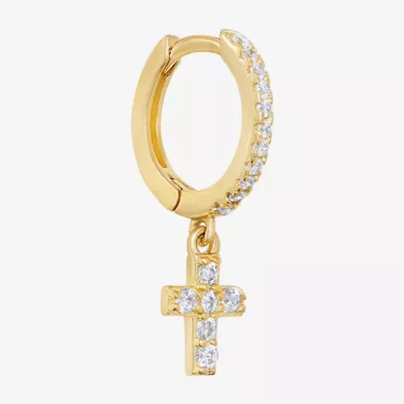 Silver Treasures Womens Cubic Zirconia 14K Gold Over Silver Cross Drop Earrings
