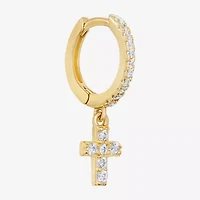 Silver Treasures Womens Cubic Zirconia 14K Gold Over Silver Cross Drop Earrings