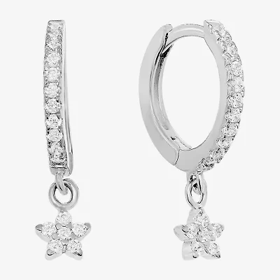Silver Treasures Womens Cubic Zirconia Sterling Silver Star Drop Earrings