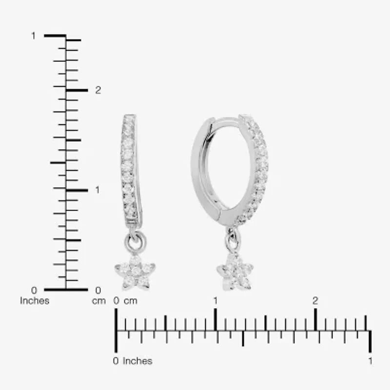 Silver Treasures Womens Cubic Zirconia Sterling Silver Star Drop Earrings