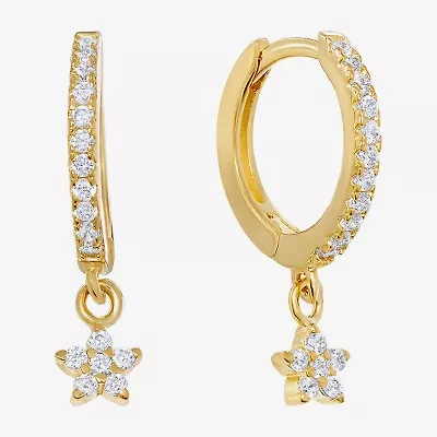 Silver Treasures Womens Cubic Zirconia 14K Gold Over Silver Star Drop Earrings