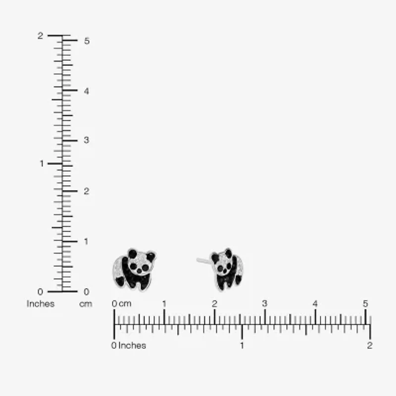Silver Treasures Panda Multi Color Crystal Sterling Silver 8.6mm Stud Earrings