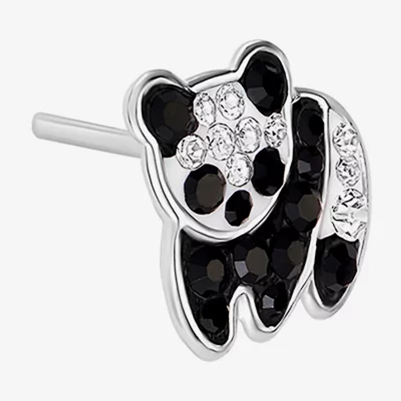 Silver Treasures Panda Multi Color Crystal Sterling Silver 8.6mm Stud Earrings