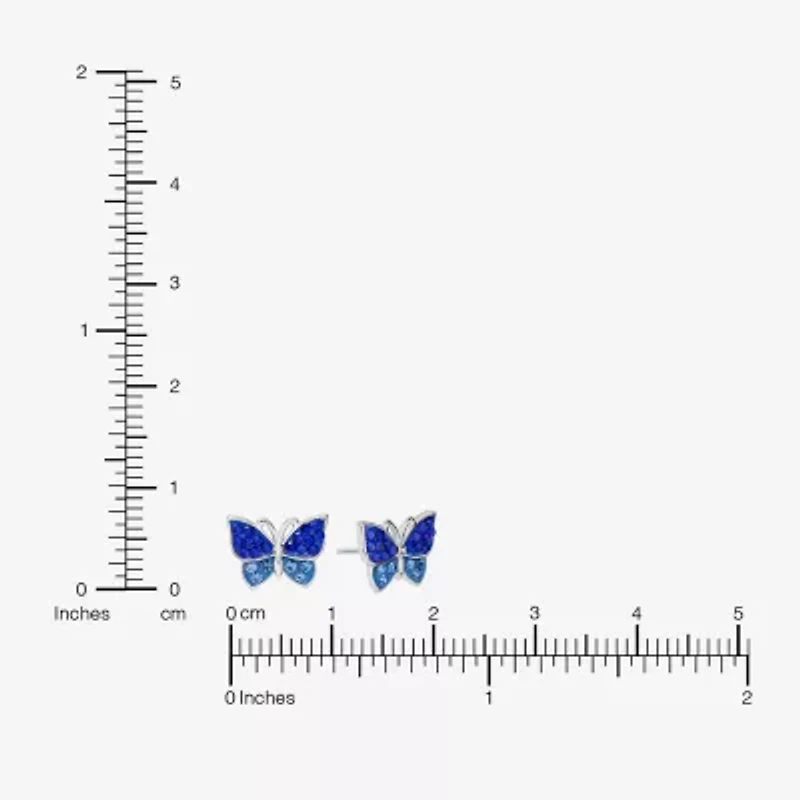 Silver Treasures Multi Color Crystal Sterling Silver 8.3mm Butterfly Stud Earrings