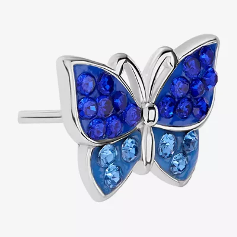 Silver Treasures Multi Color Crystal Sterling Silver 8.3mm Butterfly Stud Earrings