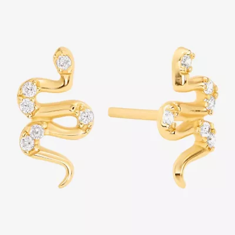 Silver Treasures Snake Cubic Zirconia 14K Gold Over Silver 9.9mm Stud Earrings