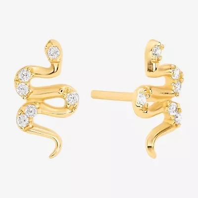 Silver Treasures Snake Cubic Zirconia 14K Gold Over Silver 9.9mm Stud Earrings