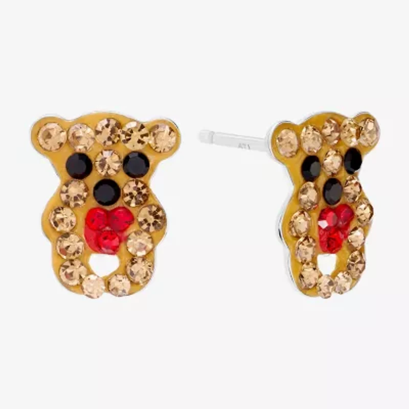 Silver Treasures Bear Multi Color Crystal Sterling Silver 10.4mm Stud Earrings