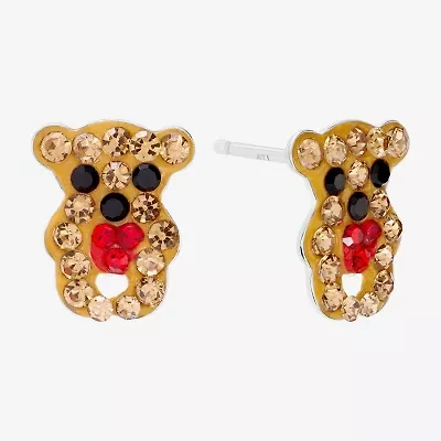 Silver Treasures Bear Multi Color Crystal Sterling Silver 10.4mm Stud Earrings