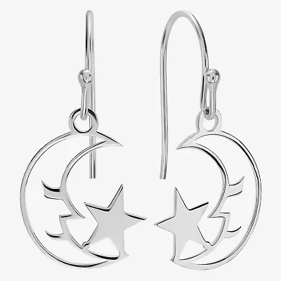 Silver Treasures Womens Sterling Silver Moon Star Drop Earrings