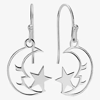 Silver Treasures Womens Sterling Silver Moon Star Drop Earrings