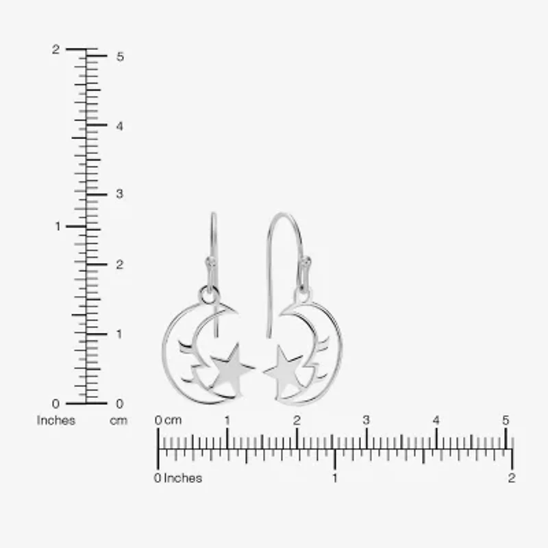 Silver Treasures Womens Sterling Silver Moon Star Drop Earrings