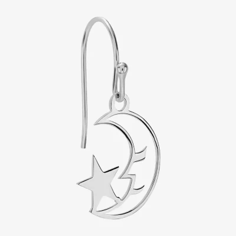 Silver Treasures Womens Sterling Silver Moon Star Drop Earrings