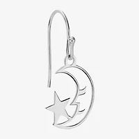 Silver Treasures Womens Sterling Silver Moon Star Drop Earrings