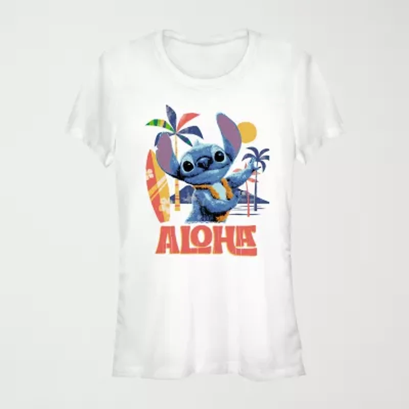 Lilo And Stitch The Movie Aloha Tee Womens Crew Neck Short Sleeve & Juniors Graphic T-Shirt