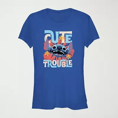 Lilo And Stitich The Movie Cute Trouble Tee Womens Crew Neck Short Sleeve & Stitch Juniors Graphic T-Shirt