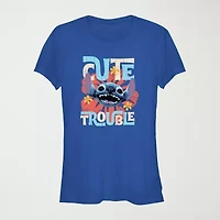 Lilo And Stitich The Movie Cute Trouble Tee Womens Crew Neck Short Sleeve & Stitch Juniors Graphic T-Shirt