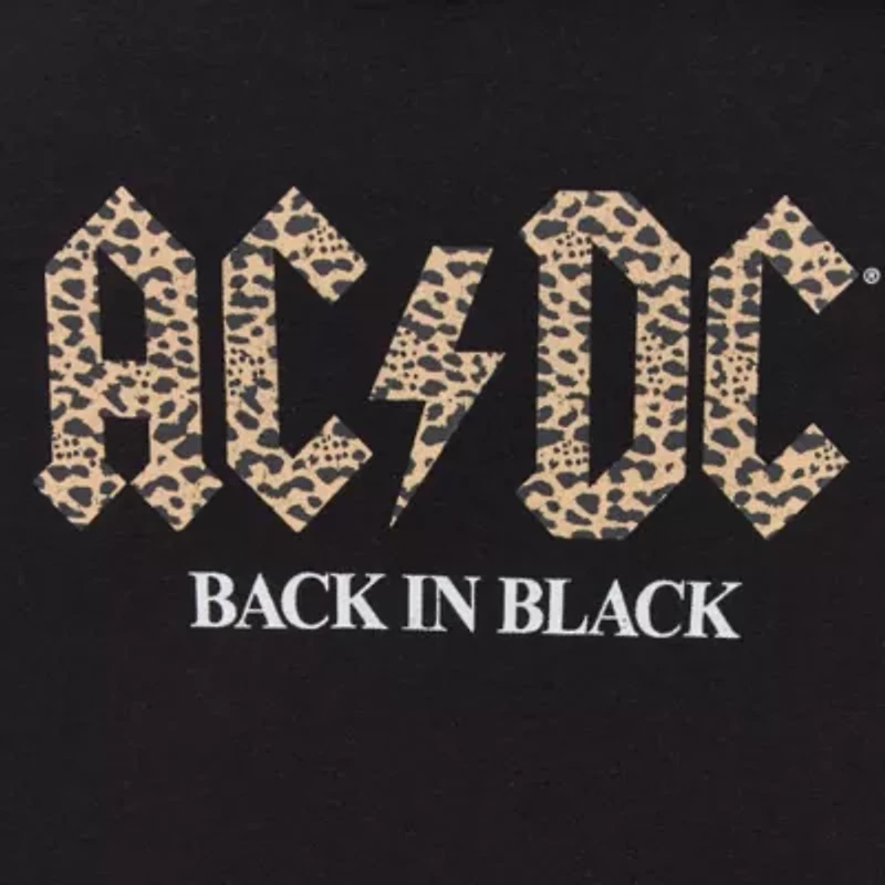 Acdc Cheetah Back To Black Oversized Tee Womens Crew Neck Short Sleeve Juniors Graphic T-Shirt